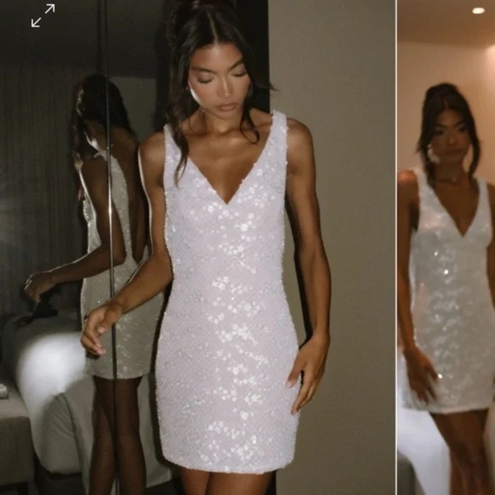 Meshki Louanne gradient sequin mini dress white size small